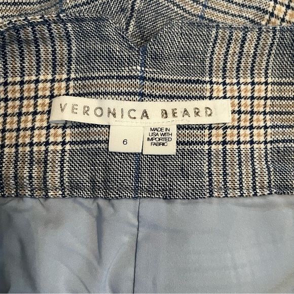 VERONICA BEARD Alicia Windowpane Plaid 100% Linen Shorts Pleated Blue Multi Sz6 - Picture 7 of 15